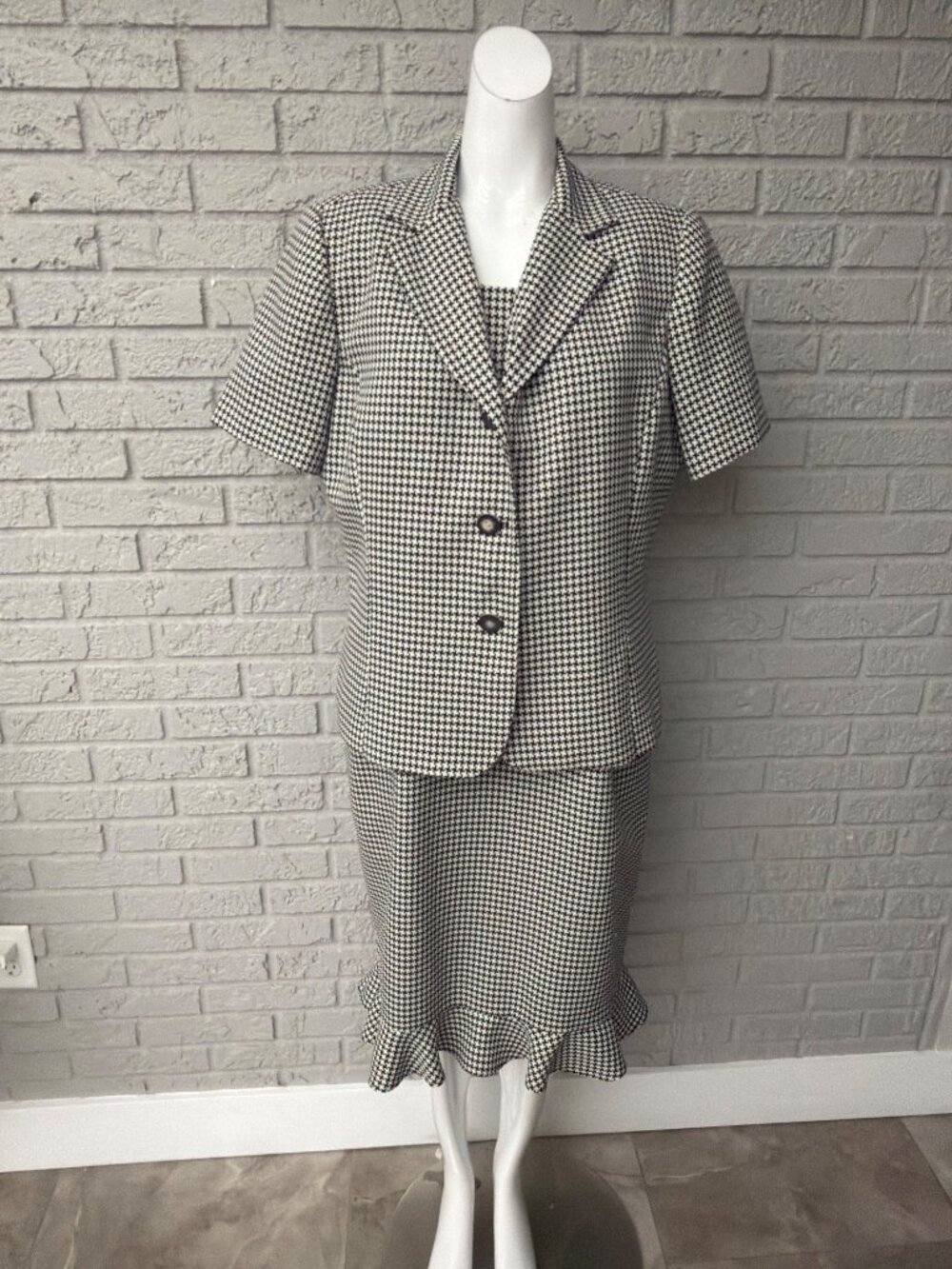 Danny & Nicole Black and Black Houndstooth 2Piece Dress Blazer Suit Set Size 14
